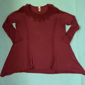 ENDLESS DESIGNS tunic long sleeve lace detail stretchy burgundy purple size L
